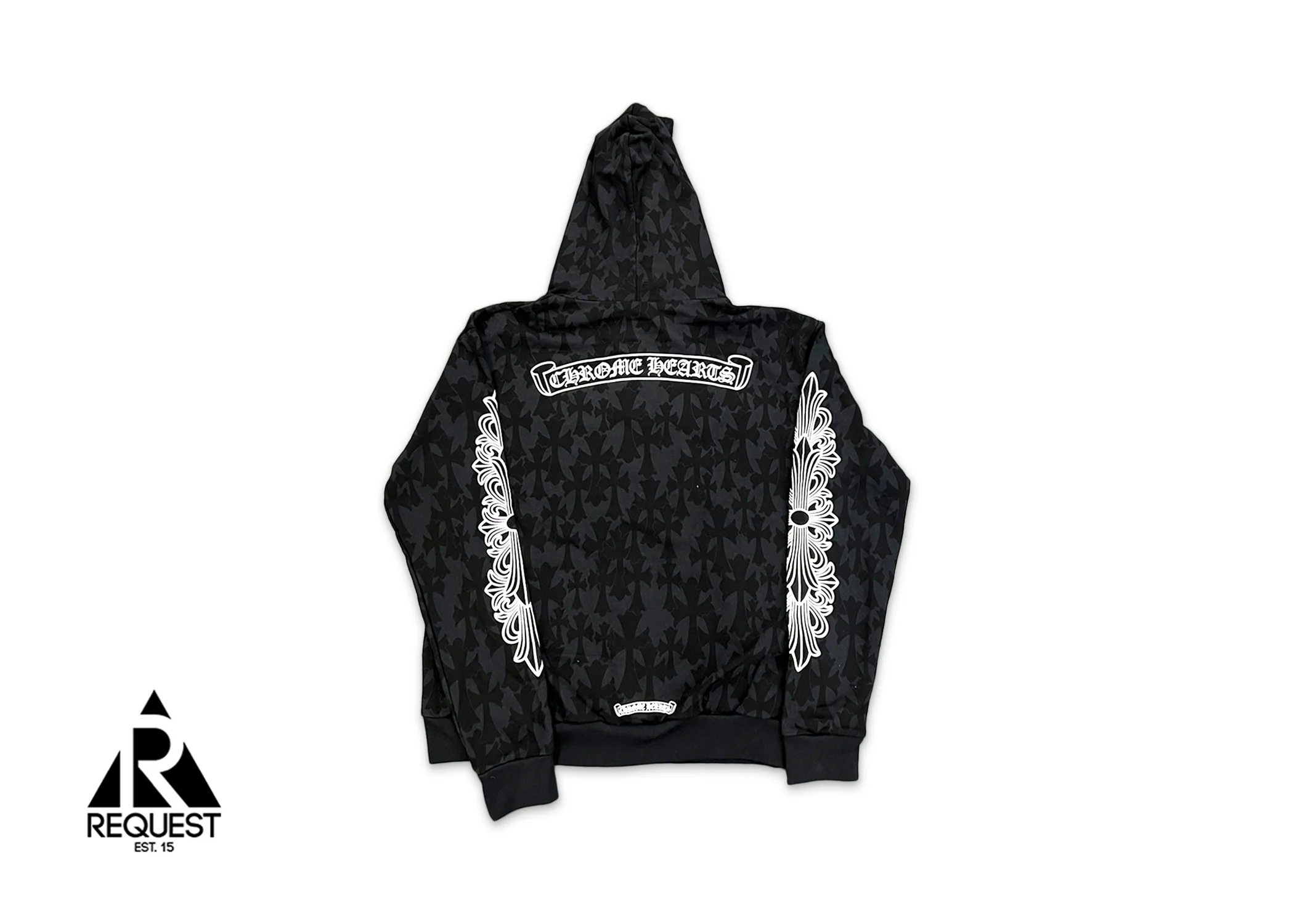 Cemetery Cross Print Zip Up Hoodie "Black" - Image 2