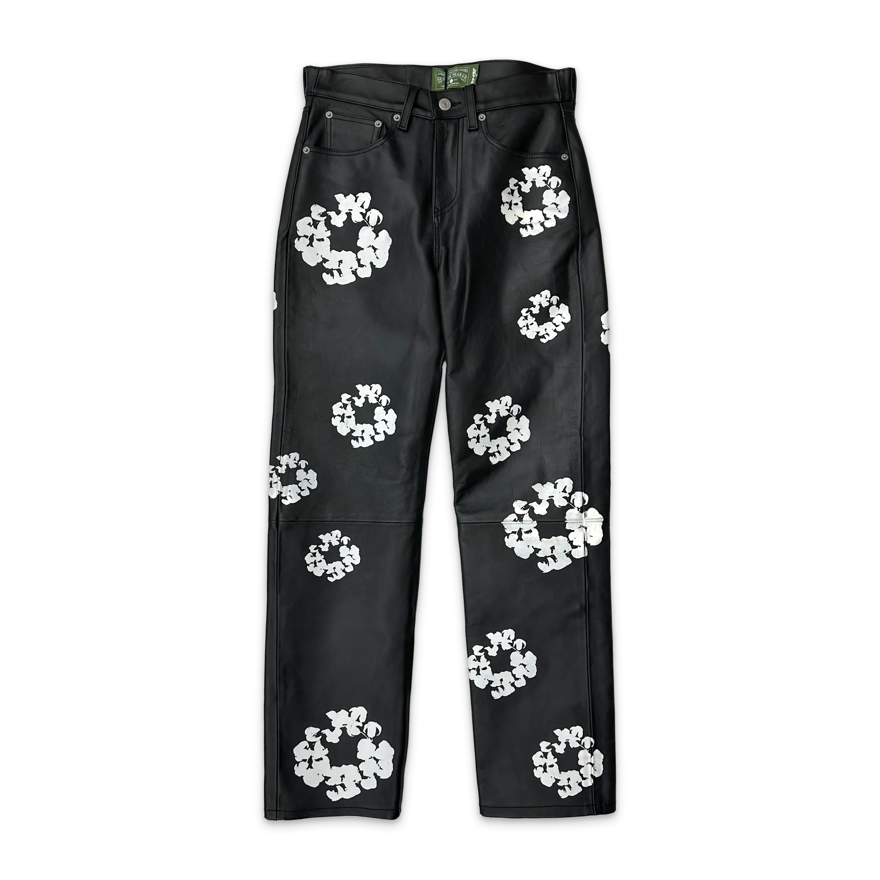 Cotton Wreath Leather Jeans "Black"