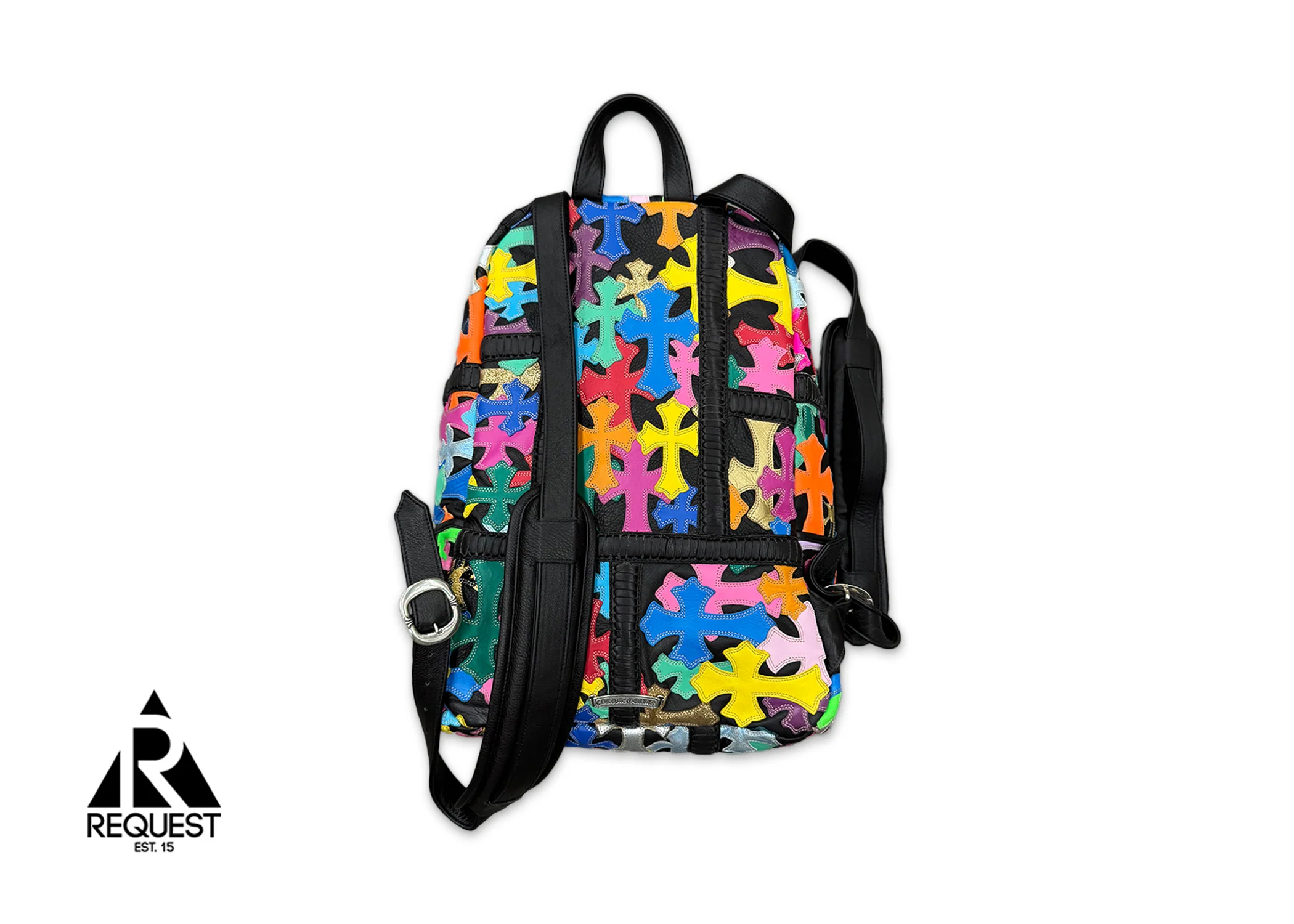 Leather Multi Color Cross Patch Backpack "Black" - Image 2