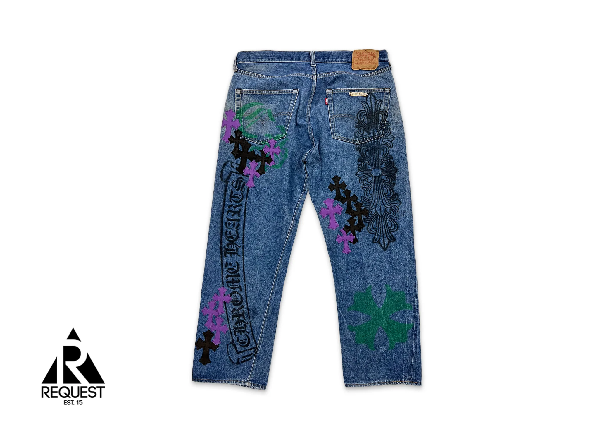 Levi's Light Wash Stencil Denim Paris Exclusive Matty Boy 1/1 “Black & Purple Crosses" - Image 2