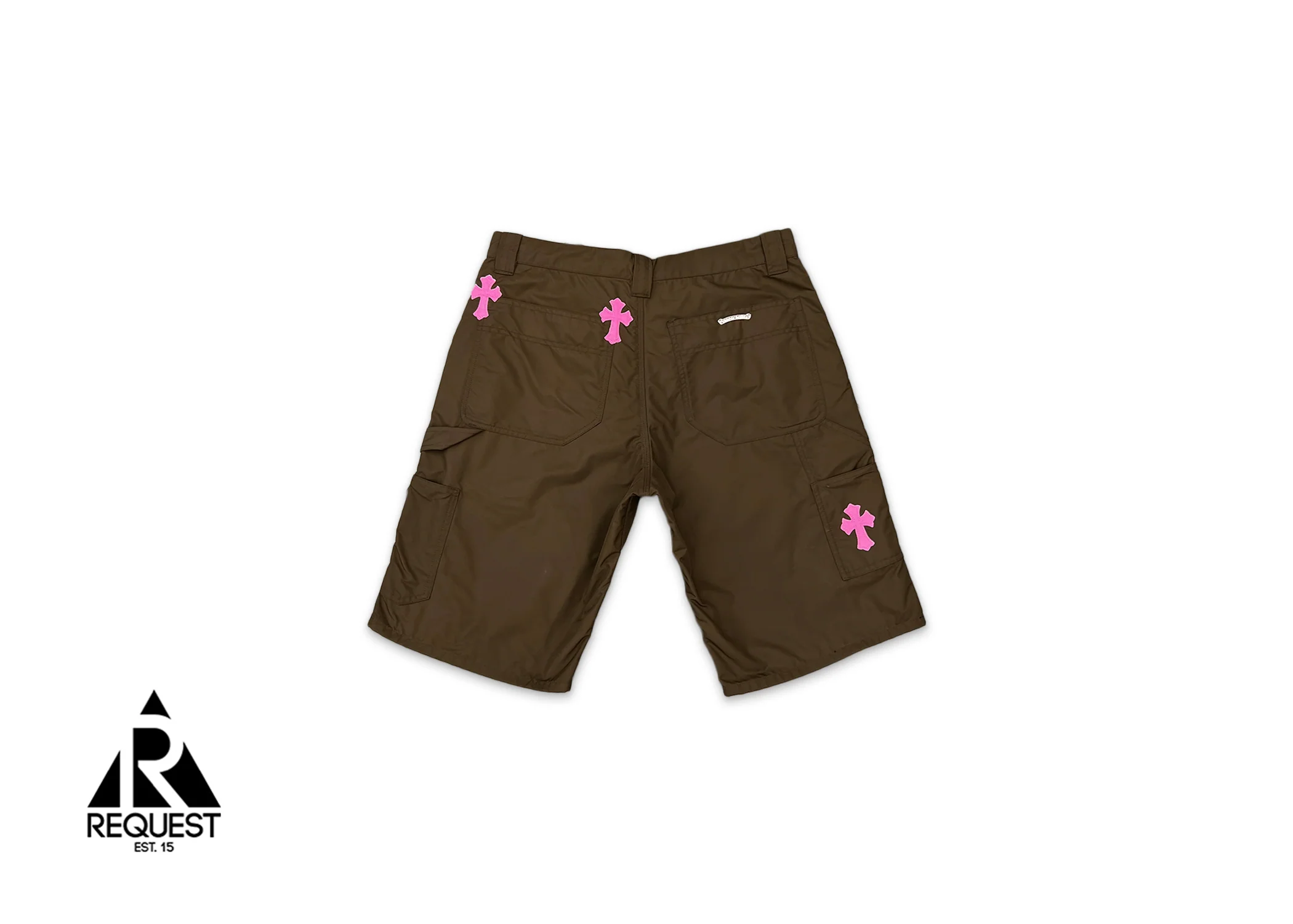 Nylon Leather Knee Carpenter Shorts W/ Three Crosses "Brown" - Image 2