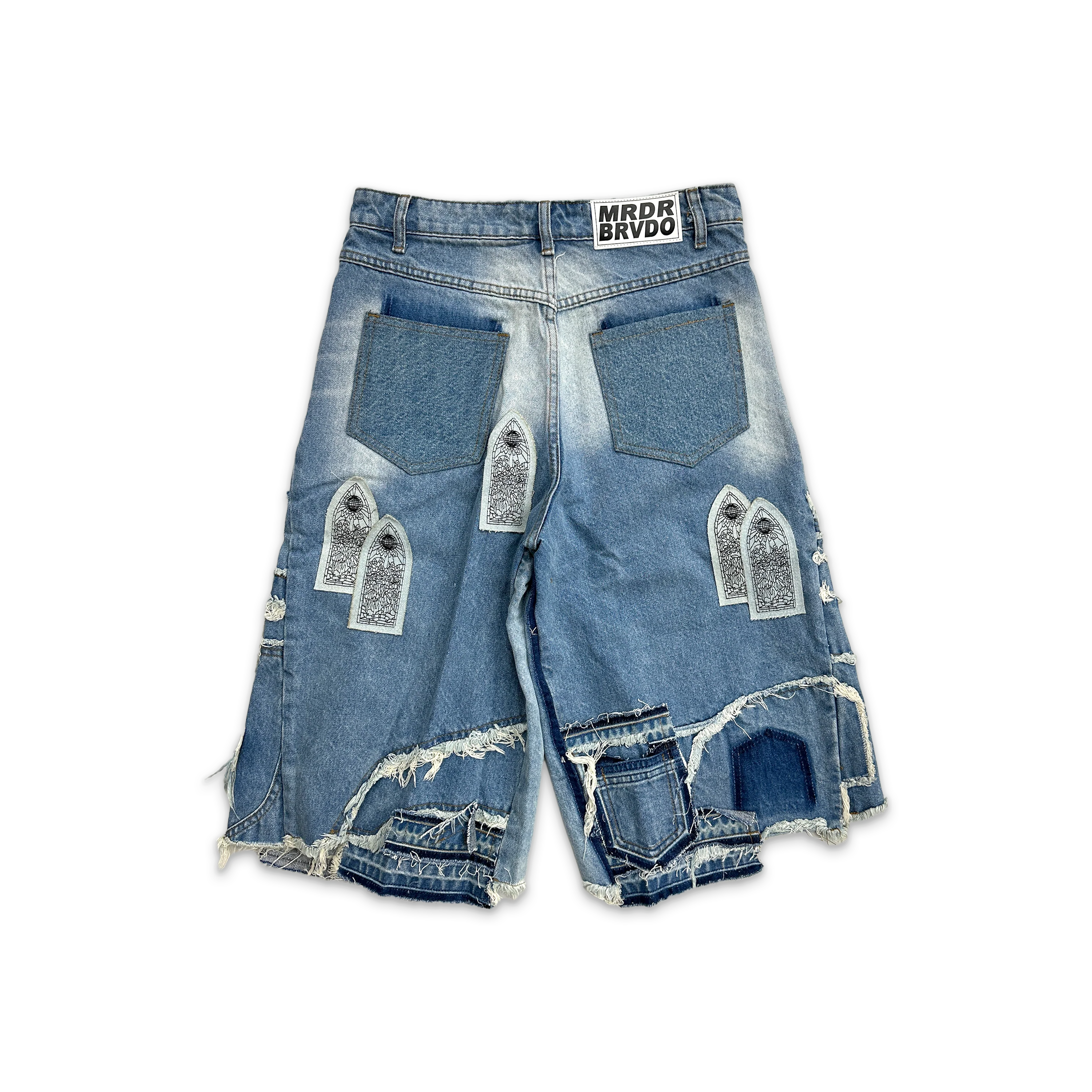 Patched Arch Blowout Denim Shorts "Sky" - Image 2