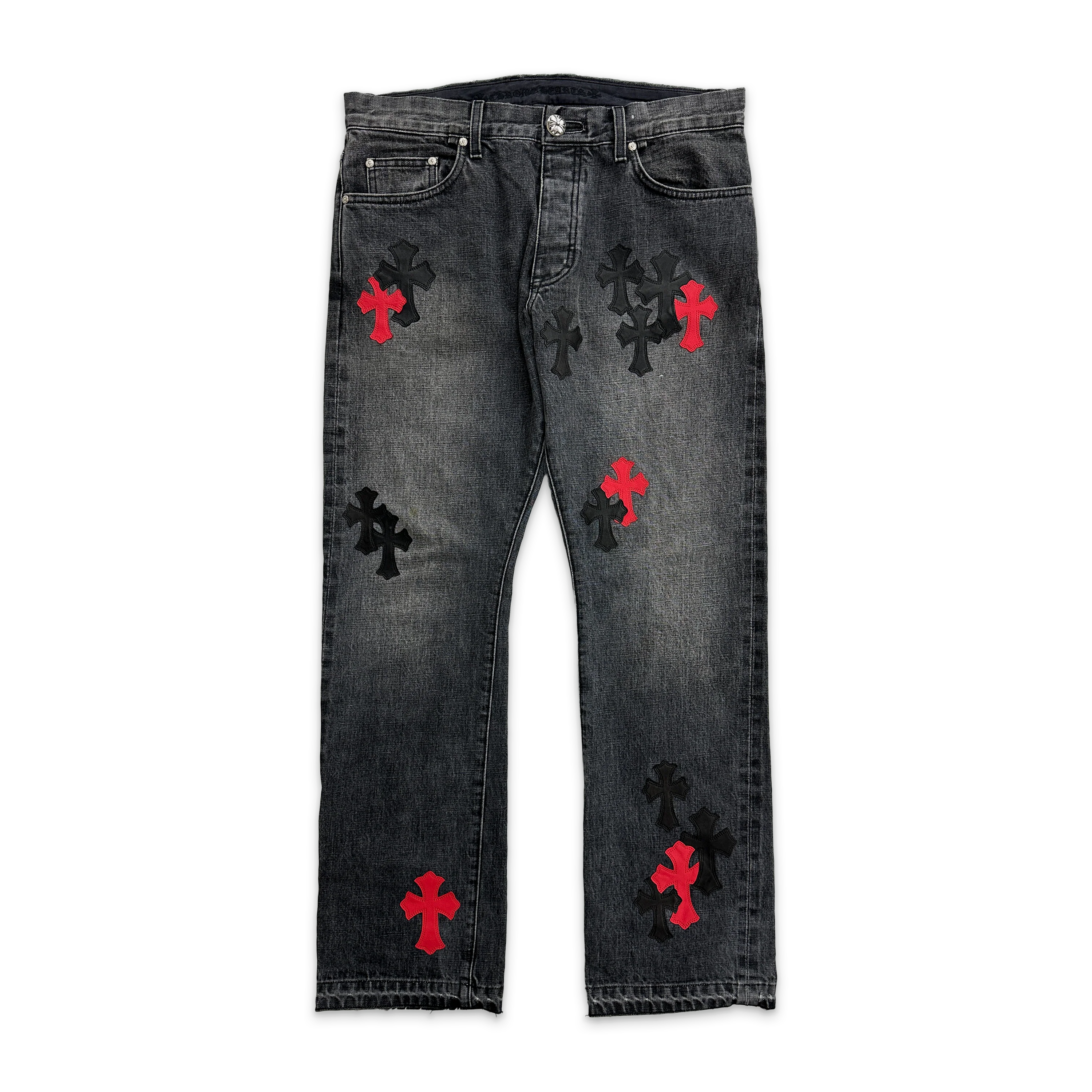 Red & Black Cross Patch Jeans "Vintage Black"