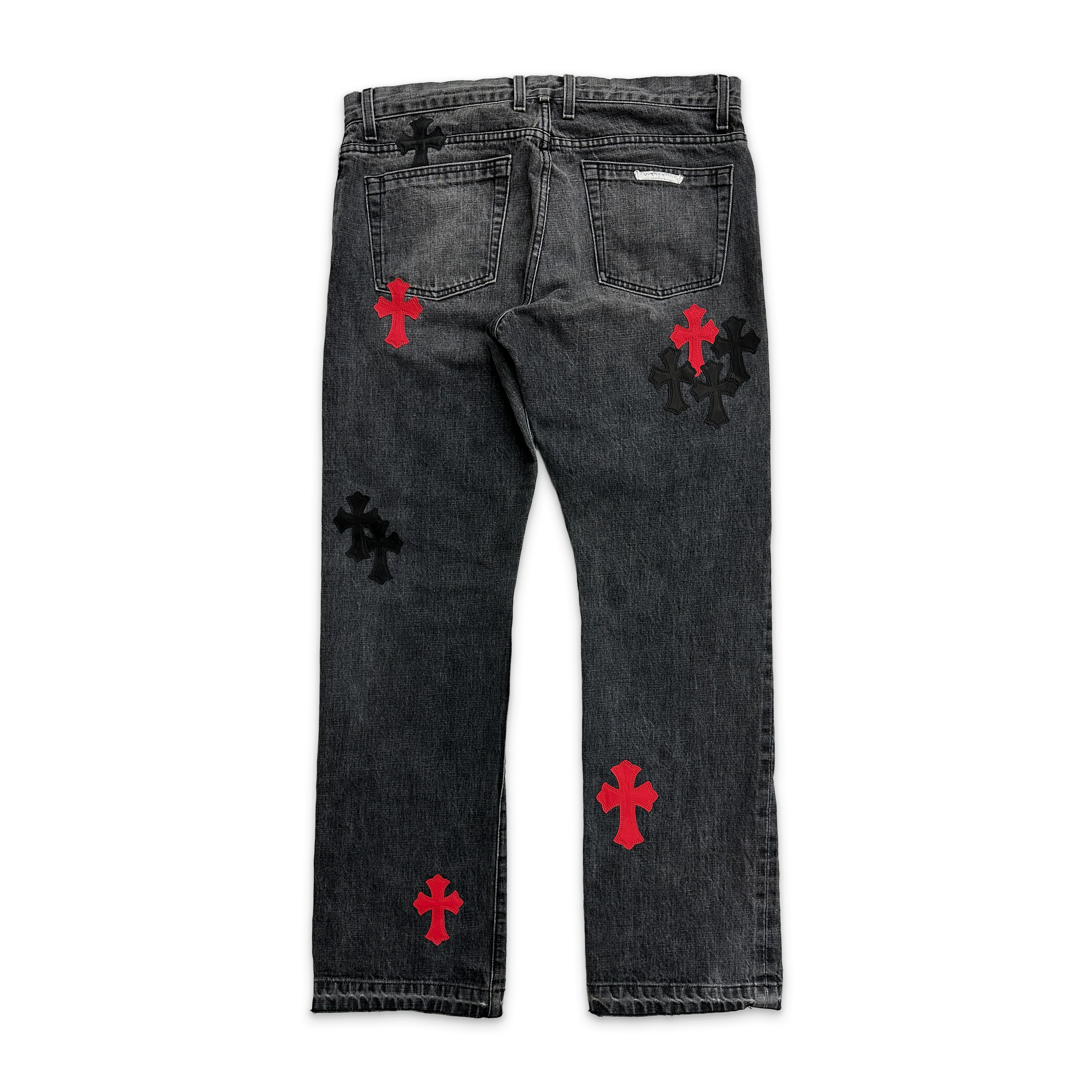 Red & Black Cross Patch Jeans "Vintage Black" - Image 2