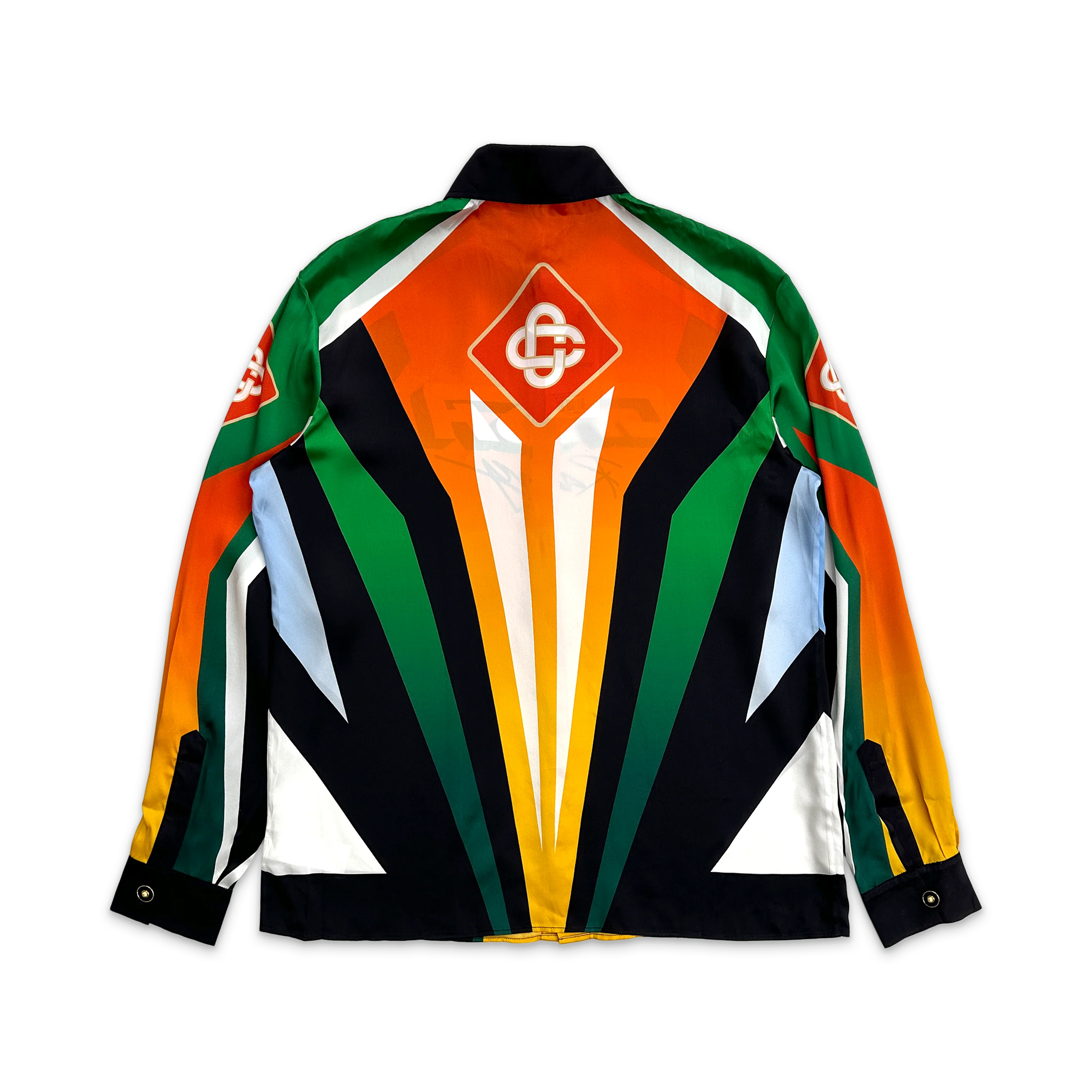 Silk Satin Collar L/S Button Up "Casa Moto Sport" - Image 2