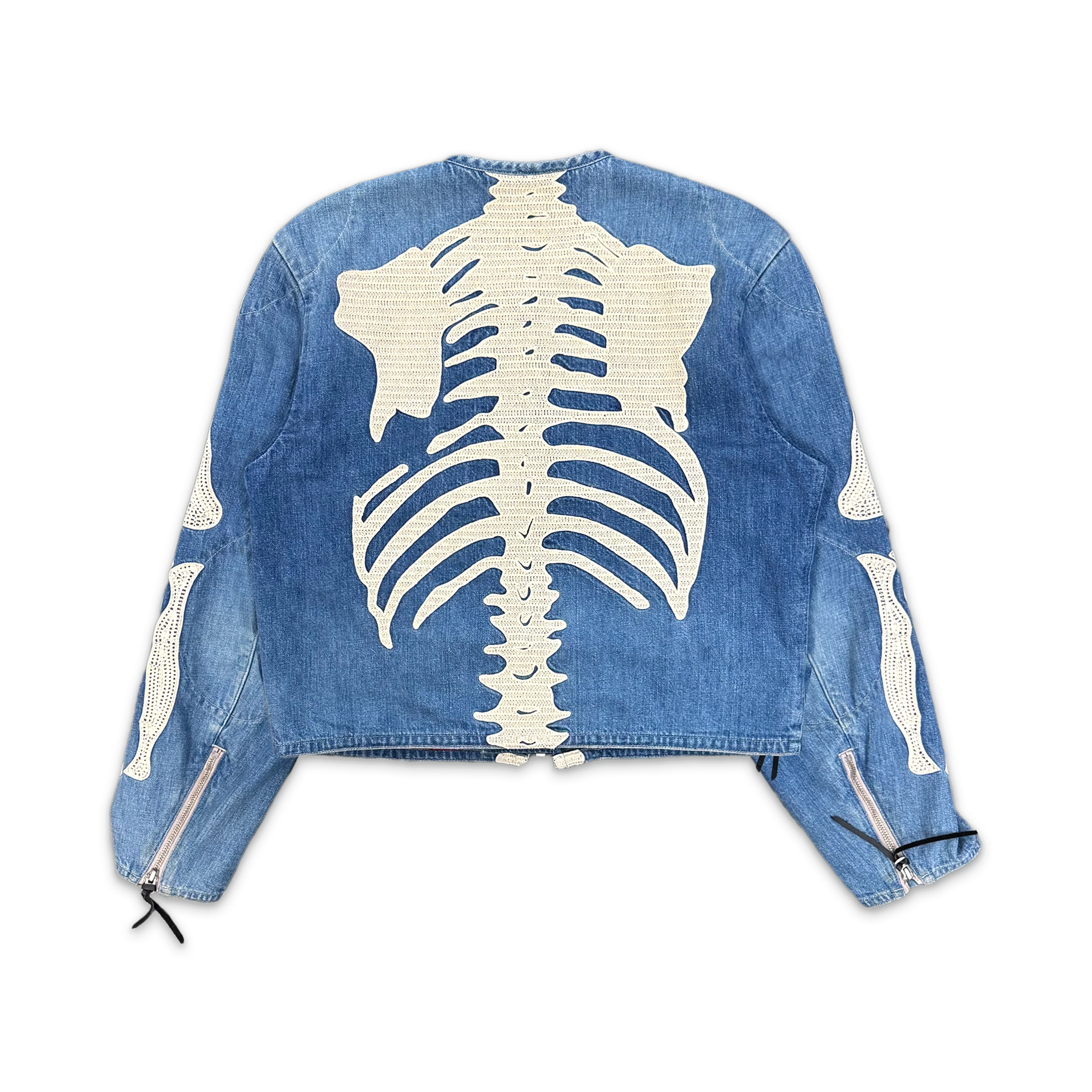 Skeleton Denim Motocross Born Riders Jacket "Bone/Light Wash" - Image 2
