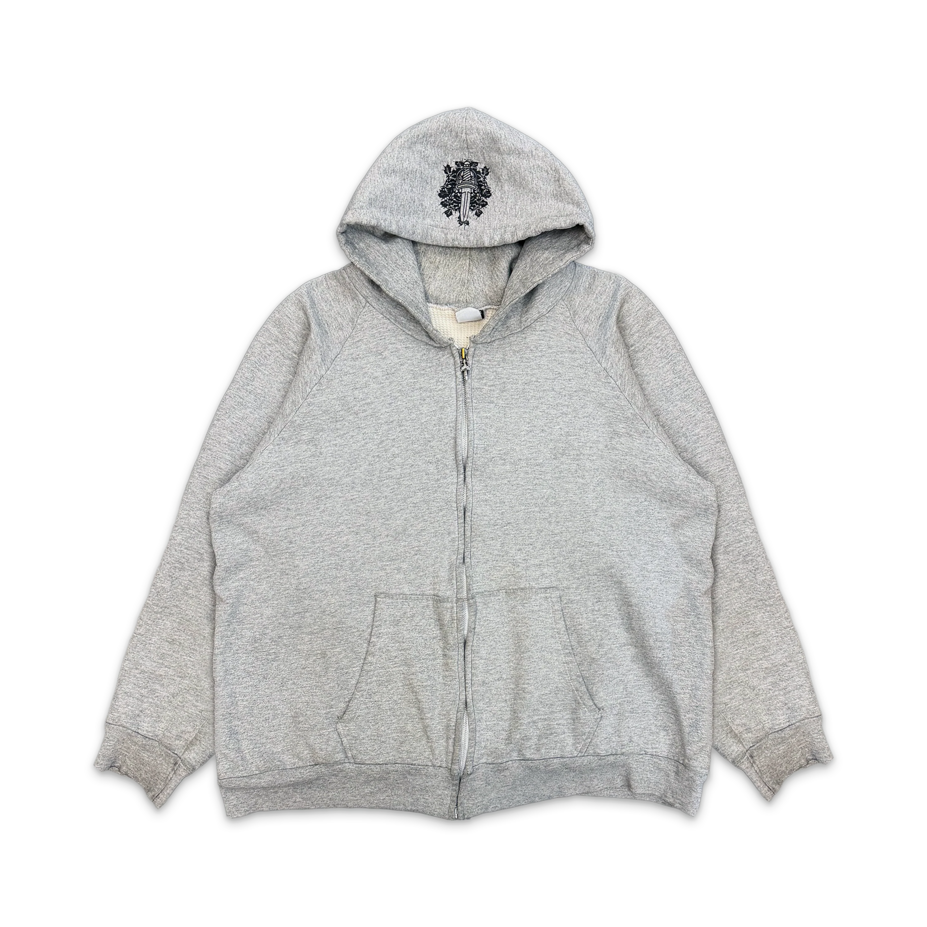 Vintage Horseshoe Floral Thermal Lined Zip Up Hoodie “Heather Grey"