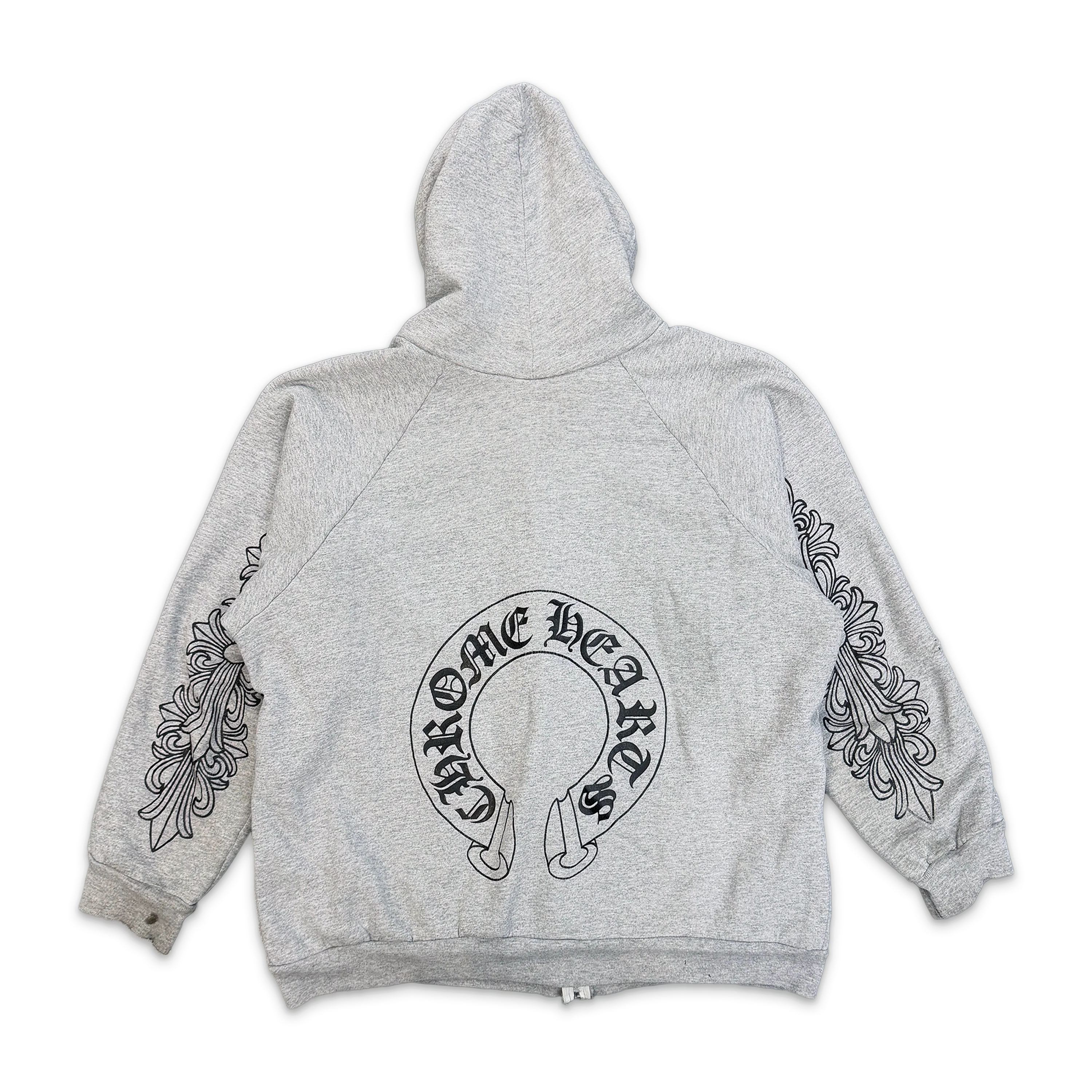 Vintage Horseshoe Floral Thermal Lined Zip Up Hoodie “Heather Grey" - Image 2