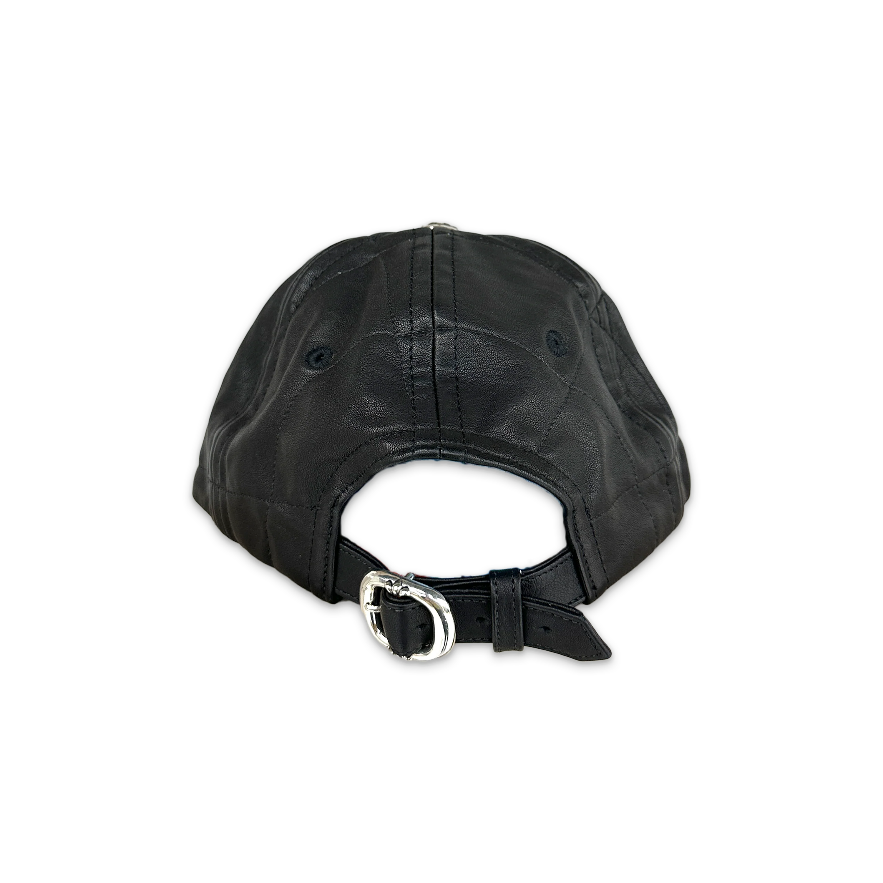 Web Stitched Lambskin Leather  Hat "Black" - Image 2