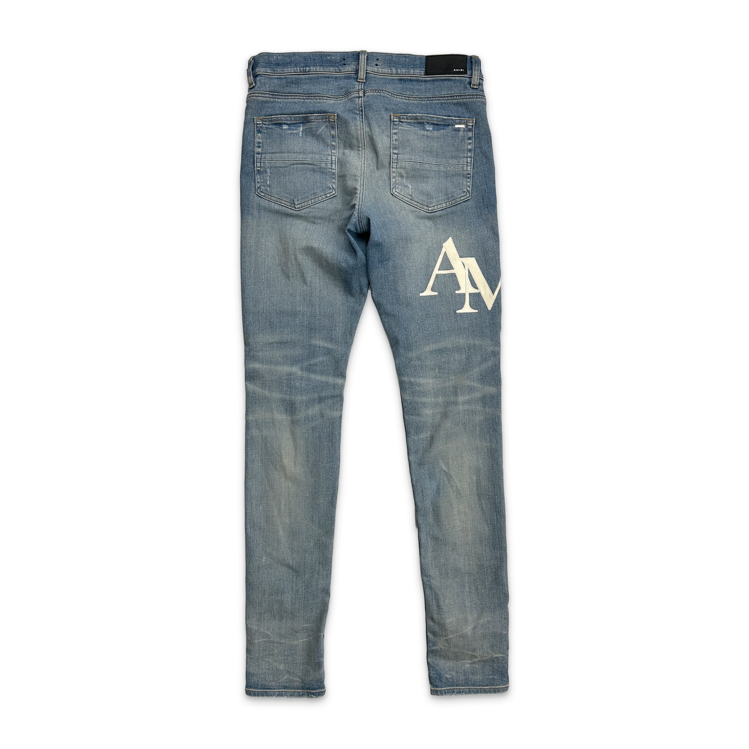White Suede Staggered Logo Jeans "Clay Indigo" - Image 2